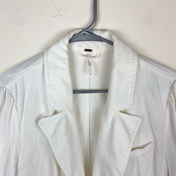Free People Long Button-Front Collared Overcoat - White - Picture 6 of 6